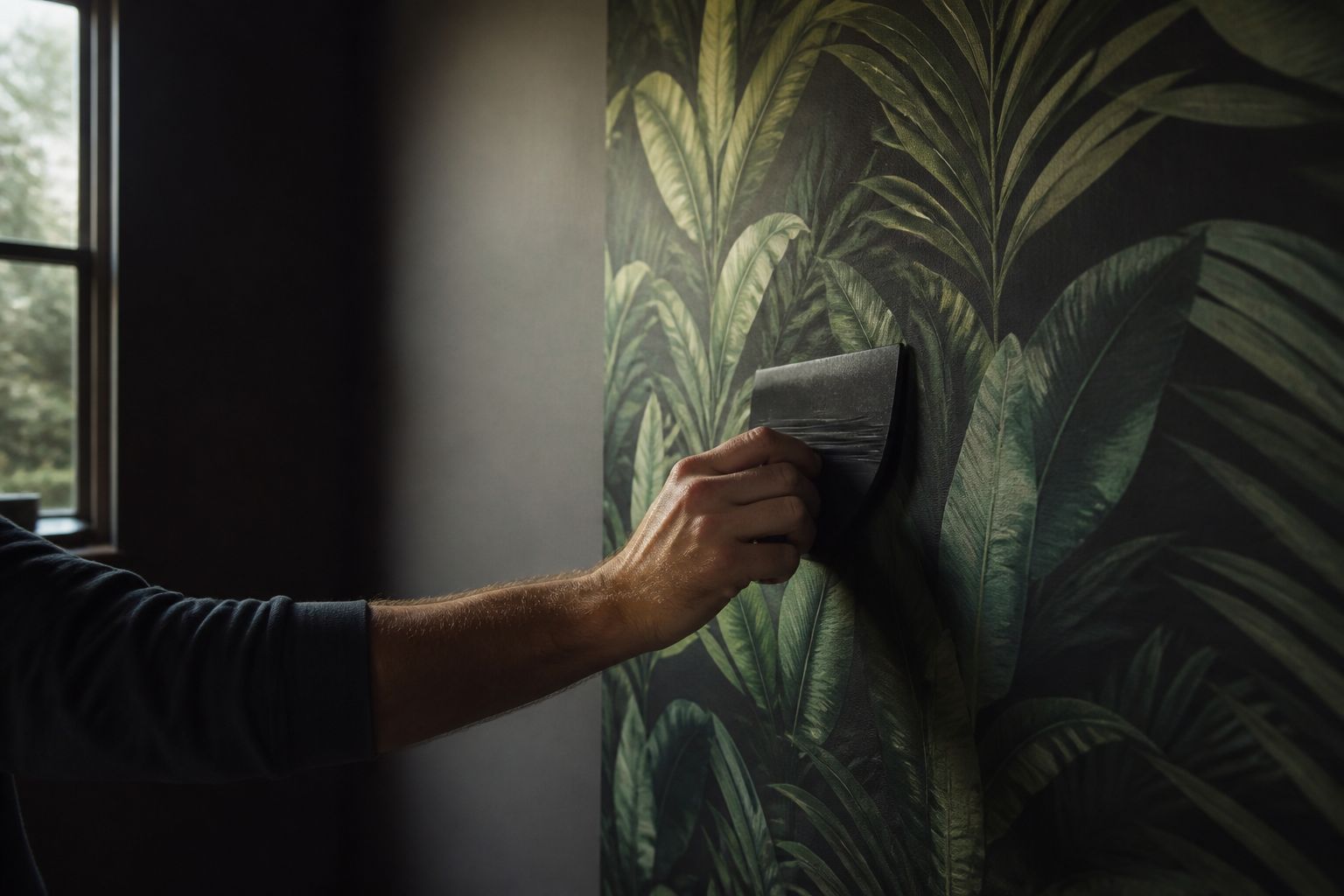 Perfectly matched wallpaper seam on botanical print
